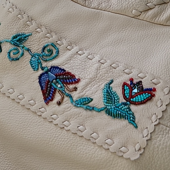 Gossamer Wings By Barbara Grimes Santa Fe Beaded Leather Lace-Up Pullover - Picture 12 of 14